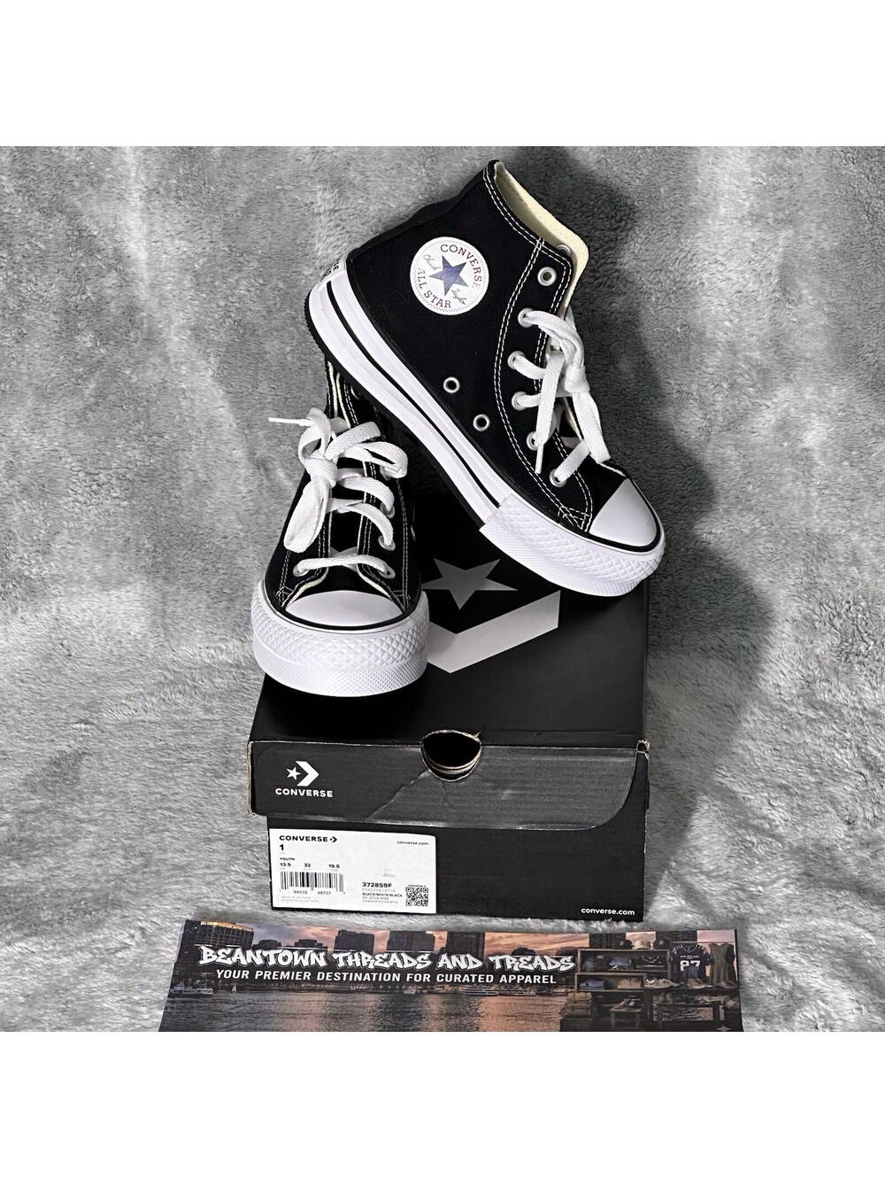Converse Kids Sz 1Y Chuck Taylor All Star Lift Platform High Top Black 372859F